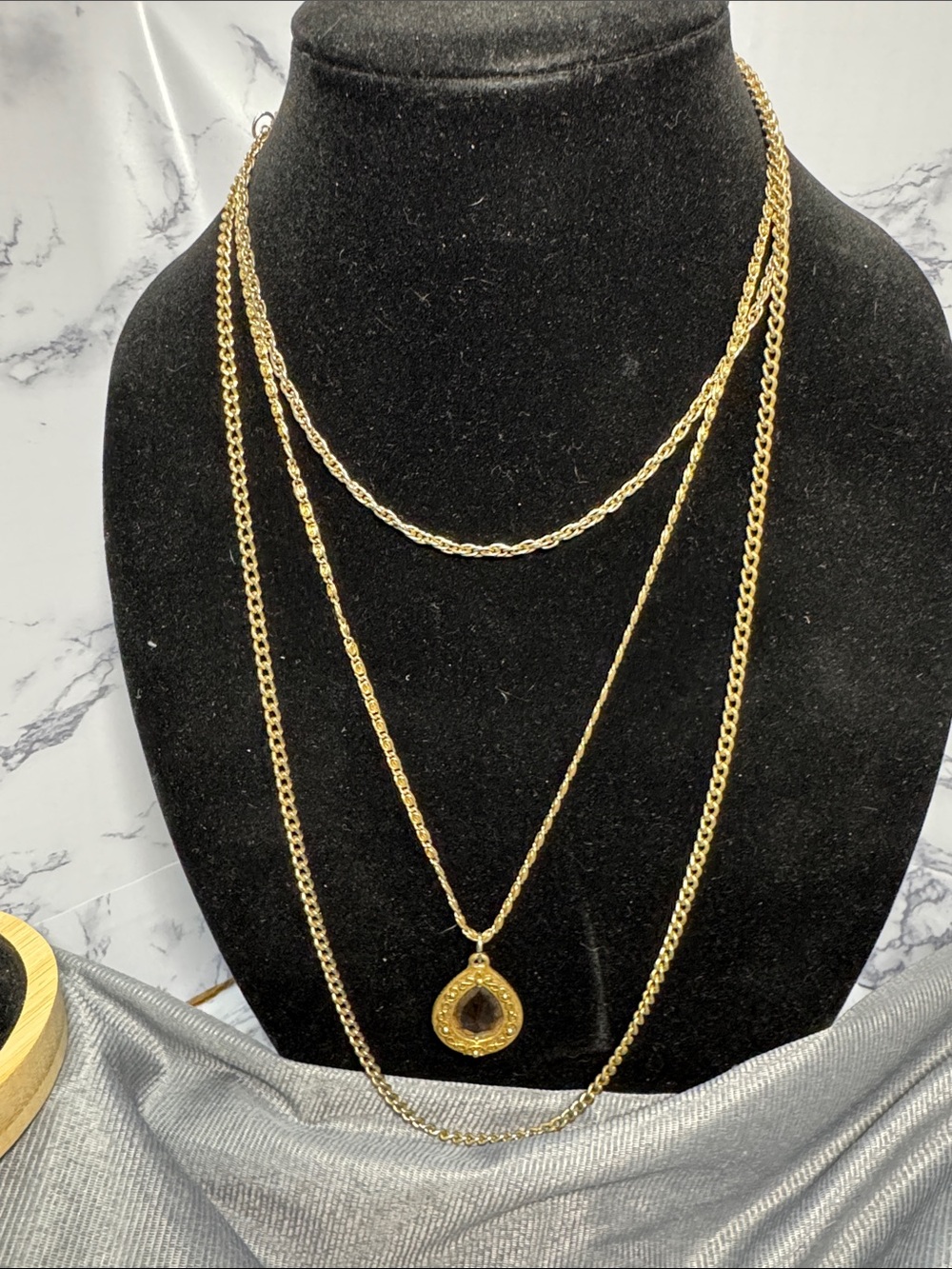 Three-Strand Gold Teardrop Necklace - Women's Jewelry